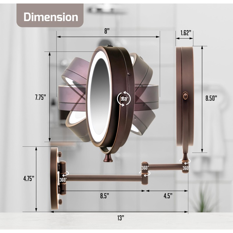 OVENTE Wall Mounted Lighted Makeup Mirror, 7" Double Sided 1X/10X