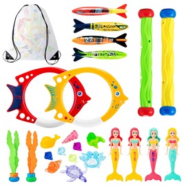 AHEJIOO 24-Piece Children's Pool Toy Set, Diving Toy for Children, Swimming Pool Toy, for Ages 4 and Above, Includes Carry Bag
