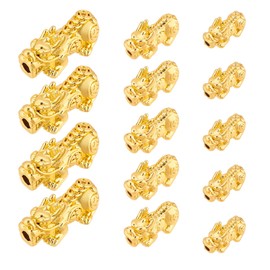 BENECREAT 18 abalorio espaciadoras chapadas en oro de 24 quilates, metal 3D chino Fengshui Lucky Bead para collares, pulseras, llaveros, agujero: 2,5 mm