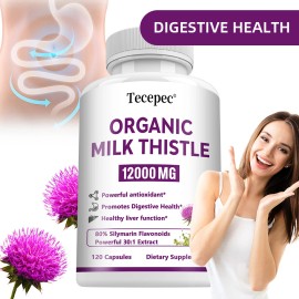 Tecepec Organic Milk Thistle Capsules - 12000 mg - Protect Liver Damage - 120 capsules