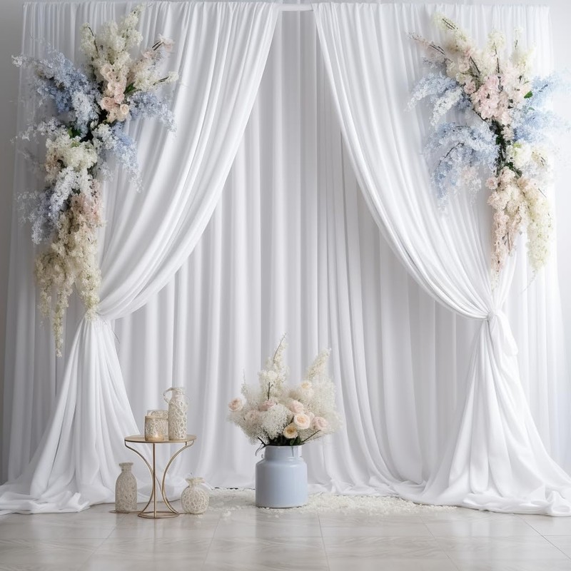 10ftx12ft Wrinkle Free White Backdrop Curtain, 8 Panels 12FT Height
