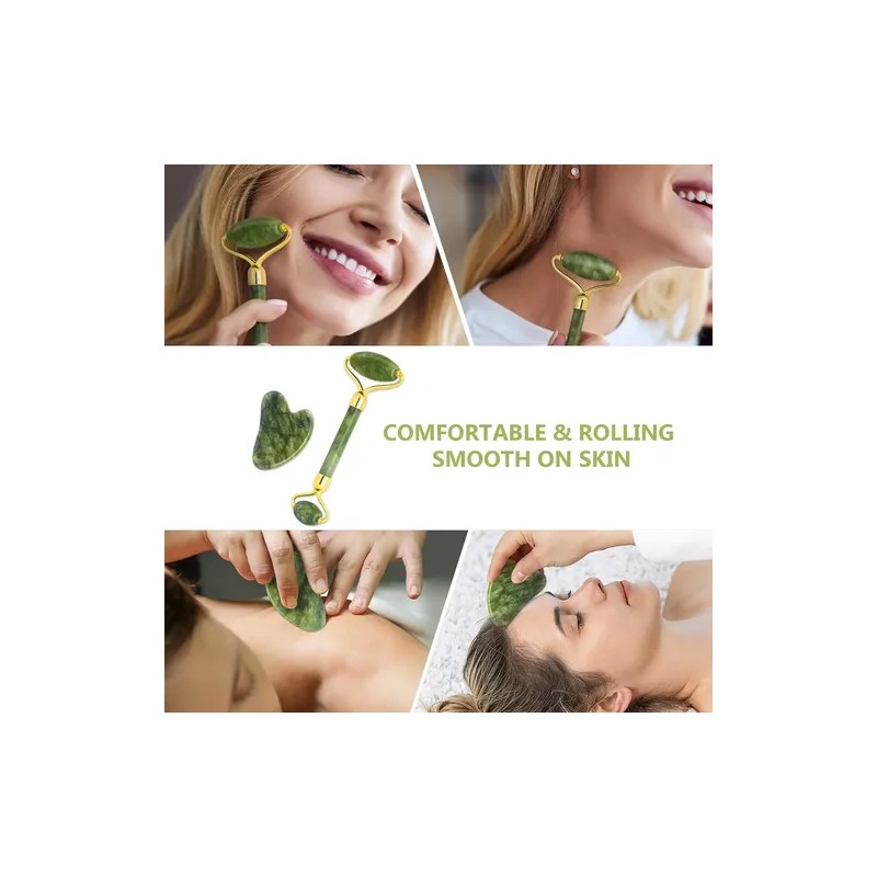 Rodillo Masaje Facial Gua Sha De Jade Antienvejecimiento Kit
