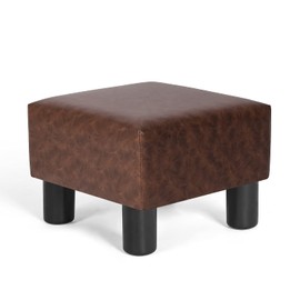 Joveco Small Foot Stool Ottoman, Faux Leather Square Foot Rest Footstool with Non-Skid Plastic Legs, Footrest for Couch, Under Office Desk, Living Room, Bedroom, Brown