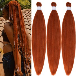 SIXERSI Ginger Orange Braiding Hair Pre Stretched 26 Inch Crochet Box Braids Long Synthetic Hypoallergenic Organic Non Toxic Pre-stretched Braiding Hair Ombre for Black Women Kids