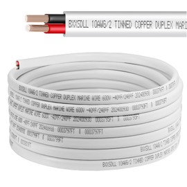 10 Gauge Duplex Marine Wire 10/2 Tinned Copper Electrical Cable Waterproof OFC Oxygen Free Copper Wire for Boat, RV, Camper, Trailer, Solar Outdoors (10 AWG, 50FT)