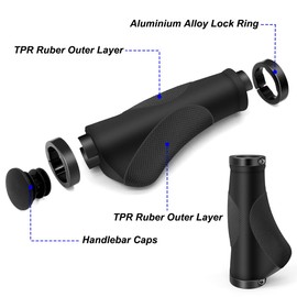 REETEE Bicycle Handlebar Grips Aluminium Screw Double Lock Bike Grips, Ergonomic Non-Slip Rubber Mountain Bike Handlebar Grips 22.2 mm Universal MTB Grips for Scooters/BMX (Black (130mm+130mm))