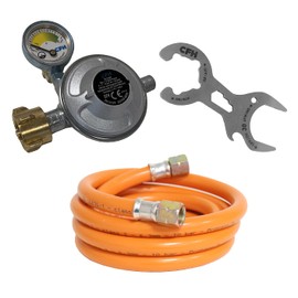 CFH Camping and Gas Barbecue Set 3-Piece Gas Barbecue Accessory Set with Gas Pressure Regulator Including Pressure Gauge and EFV, 80 cm Gas Hose and Gas Bottle Wrench