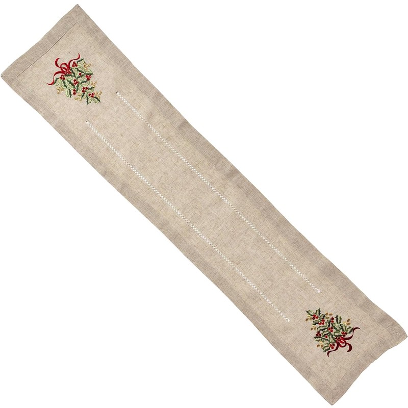 SARO LIFESTYLE 60041.N1690B Holly Collection Christmas Tree Embroidered Table Runner,