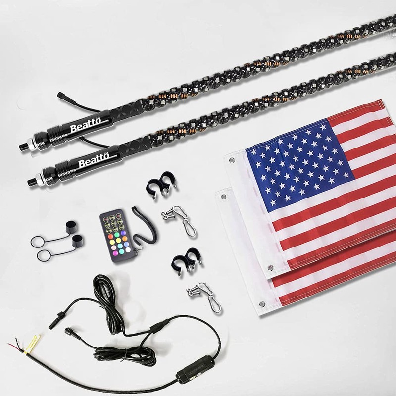 Beatto 2PCS 3FT(0.9M) RF Remote Control RGB LED Whips Light
