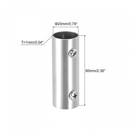 sourcing map Rail Pipe Fitting 2-Way 60mm Length 202 Stainless Steel Straight Connector Brushed for 20mm/0.78" OD Handrail Railing