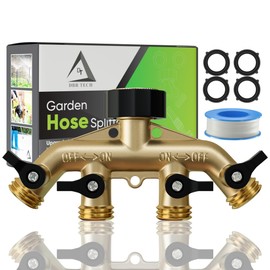 DBR Tech® Garden Hose Splitter 4 Way | Heavy Duty Leak-Proof Brass Water Divider with 4 Shut-Off Valves, Leak-Proof Y (Wye) Connector for Outdoor Faucets, Spigots, Lawn & RV | Industrial-Grade