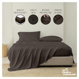 100% Egyptian Cotton Dark Grey Sheets Set 1000 Thread Count 4Pc Sets, Luxury Hotel Quality Bed Sheets Full XL, 18 Inch Deep Pocket Soft Cooling Bedding Sheets Sets