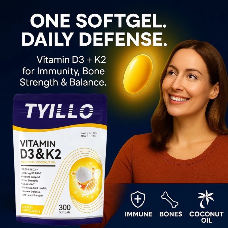 D3+K2 Vitamins – 300 Softgels Made with Coconut Oil for