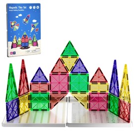 Magnetic Tiles, 48PCS Giant Magnetic Tiles with Iron Box, Choke-Proof Design with Strong Magnets, STEM Educational Toys for Kids Ages 3+, Creative Toddler Boy Girl Christmas Birthday Gift