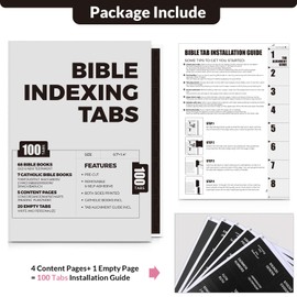 SKYDUE Bible Tabs - 100 Laminated Tabs for Women and Men, Study Index, Book Labels (Black)