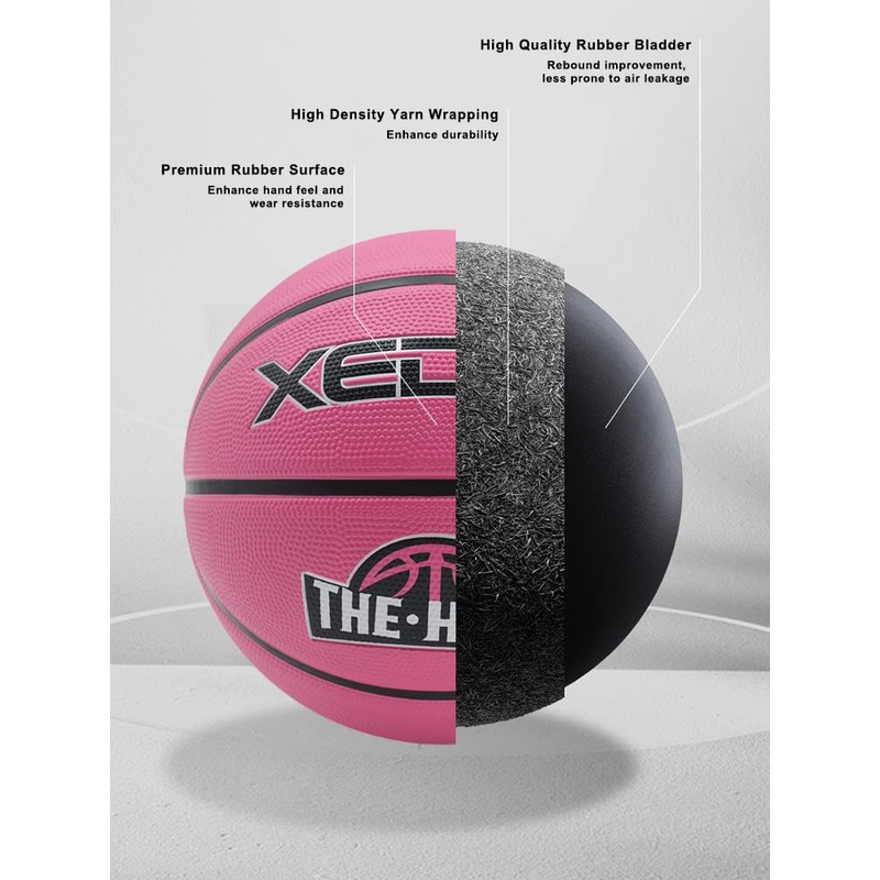 XEDGE Basketball 29.5” Size 7 Indoor Outdoor Rubber Basketball Set