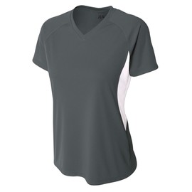 A4 Womens Color Block Performance v-Neck, XL, Graphite/White