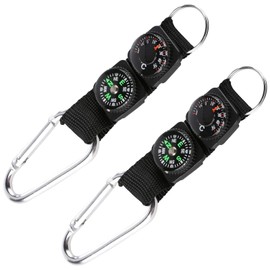 IUSOT Pack of 2 compass key rings with thermometer, multifunctional outdoor navigation tool, carabiner key ring for hiking, camping, practical compass pendant for adventure