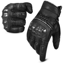 Oro Biker Leather Motorbike Gloves Mens, Carbon Knuckle Motorcycle Gloves Touchscreen Compatible, Extra Grip Powersports Motorbike Gloves Road Racing Riding Gloves (Black, XXL)