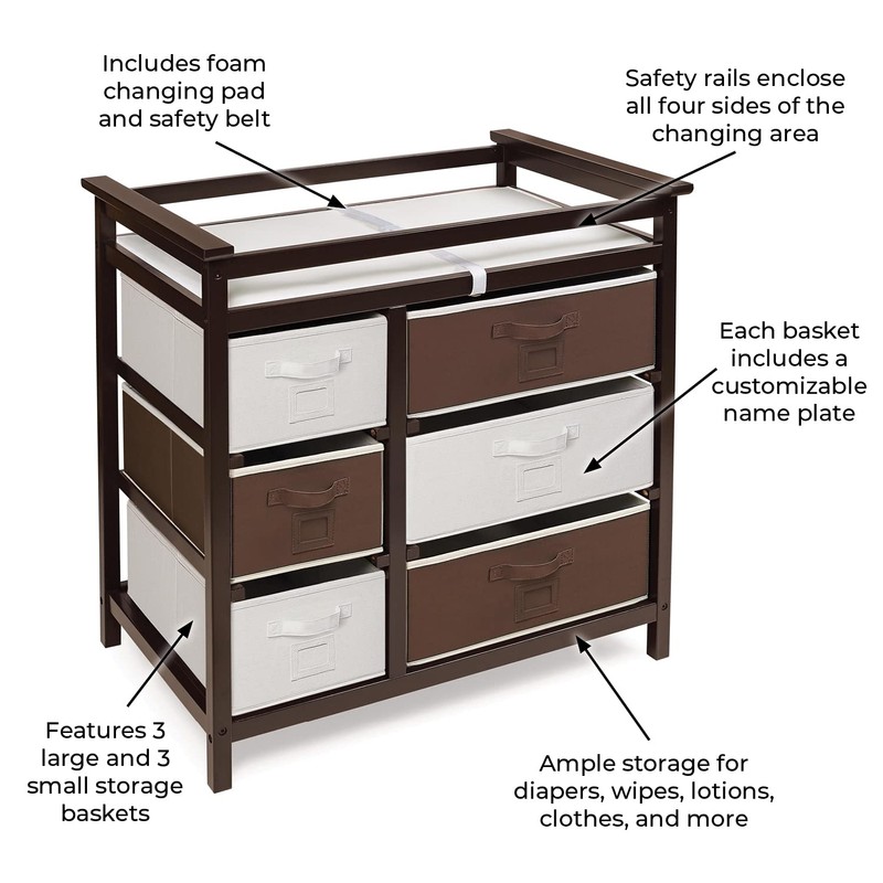 Badger Basket Modern Baby Changing Table with 6 Storage Drawers