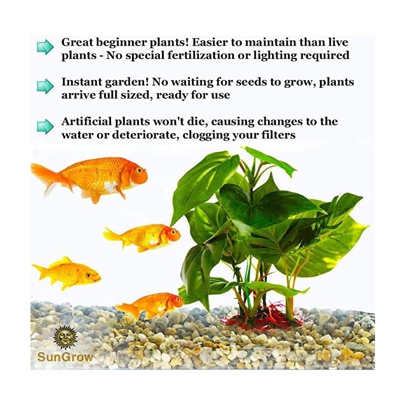 SunGrow Plastic Leaf Plant, Heavy-Duty Ceramic Base, Hiding Spot for