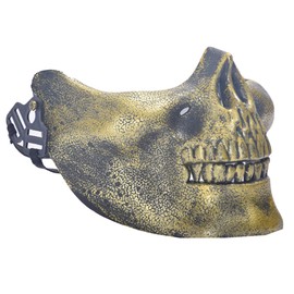 White Fang Face Guard Mask Airsoft Half Skull Skull Cosplay Protective Gear Men's FG016 (03: Gold)