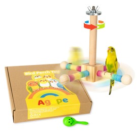 Agape Bird Perch Toy, Parrot 360° Interactive Rotating Toy, Bird Cage Accessories for small and medium Parrots to Expend Energy, Wooden Stand for Parakeets Cockatiels Lovebirds Conures Finches Budgies
