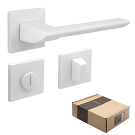 APECS Door Handles Interior Doors Modern Door Handle for Front Door and Interior Door with Square Rosettes Door Handle White Matt Handle Set with Mounting Material Door Fitting Model ELECTRA WC -