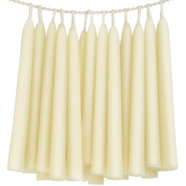 24 Pack Beeswax Taper Candles in Bulk 8 inch Tall - All Natural, 100% Pure Unscented Bee Wax Candle, Dripless, 5 Hours Burnning Time - Off White