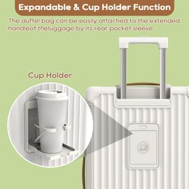 Joyway Joyway 20in Carry On Luggage with Cup Holder and USB Port, 25% Expandable Capacity, Smart Suitcase with Anti Slip Wheels and Handbag, Perfect for Men and Women 3 Piece Set White