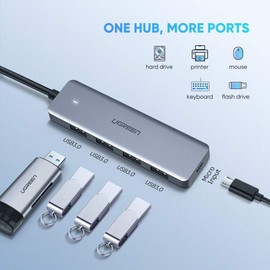 UGREEN USB C Hub 4 Ports USB Type C to USB 3.0 Hub Adapter with Charging Port - Silver