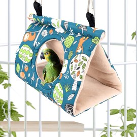 Bird Nest Winter Warm House Hanging Hammock Velvet Shed Hut Cage Bird Plush Fluffy Hideaway Sleeping Bed Fuzzy for African Grey Cockatoo Parrot Parakeet Cockatiels Budgies Parakeets (Small, Blue)