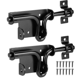 QWORK Slide Bolt Gate Latch, Heavy-Duty Gate Lock with Padlock Hole for Wooden Vinyl Fence Barn Doors – 6-3/8" Black, 2 Pack