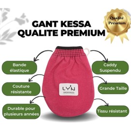 Ly'n Morocco 2 x Kessa Peeling-Handschuh, Premium-Qualität, langlebig, große Größe, verformt sich nicht, marokkanisches Hammam, natürliches Peeling, reinigt & reinigt, hellt und entfernt abgestorbene