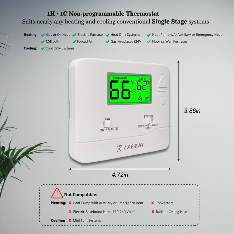 Non-Programmable Thermostats for Home Conventional Single-Stage Systems, up to 1