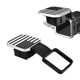 Kewucn Trailer Hitch Cover, 2 Inch American Flag Hitch Cover Tube Insert Plug, Universal Rubber Tow Receiver Tube Hitch Dust-Proof Plug fits 2" Receivers, Trailer Car Accessories (Silver)