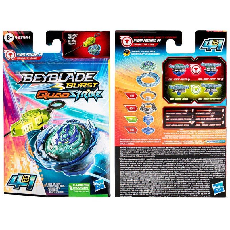 Beyblade Burst QuadStrike Hydra Poseidon P8 Starter Pack, Battle Spinning
