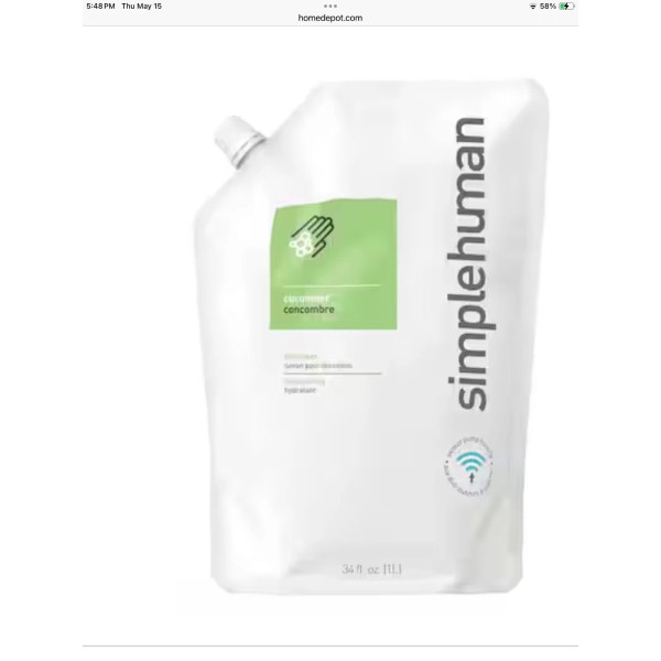 SIMPLEHUMAN LIQUID HAND SOAP REFILL BAG 34 FLUID OUNCES. SEALED