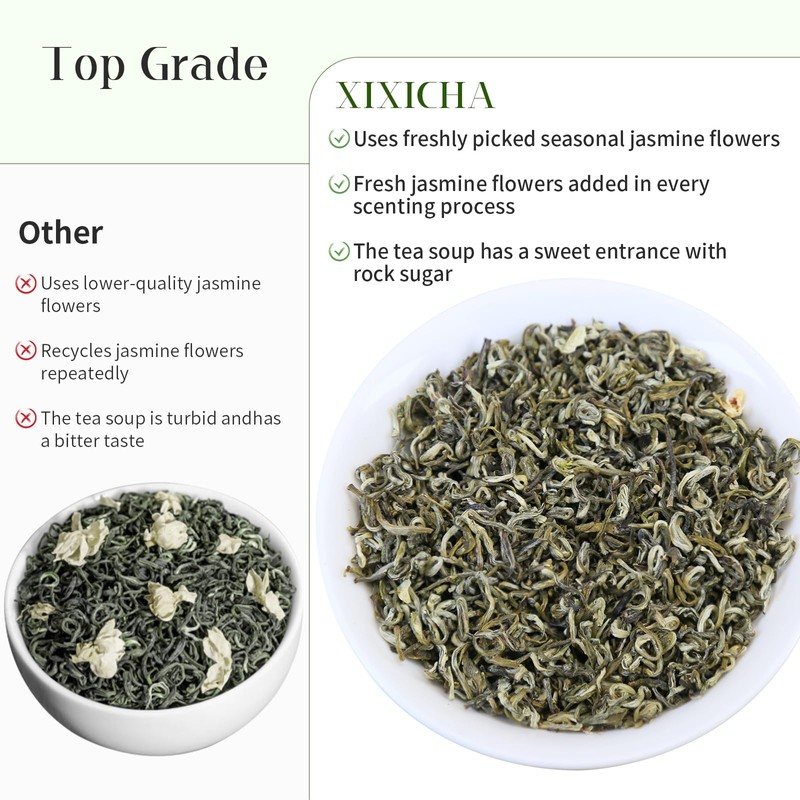 XIXICHA Jasmine Tea Loose Leaf Grade AAA Chinese Jasmine Green
