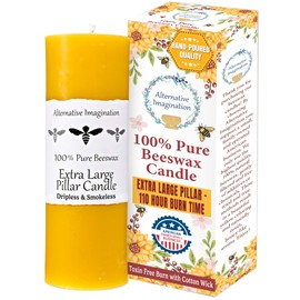 100% Pure Beeswax Candle – Extra Large 3x9 Inch Pillar – Long Lasting 110 Hour Burn – Non-Toxic & Hypoallergenic – Natural Honey Aroma - Handcrafted - Sustainably Sourced – Alternative Imagination