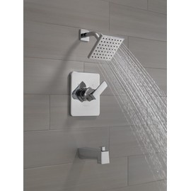 Delta Velum 14 Series Square Bathtub and Shower Faucet Set, Chrome Shower Head and Handle Set, Valve Trim Kit, Chrome T14437 (Valve Not Included)