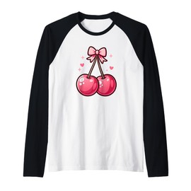 Cute Pink Cherry With Bow Tie Trendy Pinkcore Cherry Women Raglan Baseball Tee