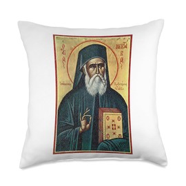 St. Nektarios of Aegina Greek Orthodox Byzantine Art Easter Throw Pillow