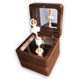 Walnut Wooden Ballerina Dancer Girl Music Box with Sankyo Musical Movement Tune: Beauty and The Beast