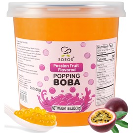 Soeos Passion Fruit Popping Boba Pearls 6.6 Pounds, Bursting Boba Pearls for Bubble Tea, Beverages, Shakes, Desserts, Smoothie and Ice Cream Topping