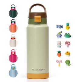 pluseight Insulated Water Bottle With Straw, 24 oz Leak Proof 18/8 Stainless Steel Vacuum Tumbler, Stainless Steel Water Bottle for Sports, Gym or Office, BPA-Free Keep Cold 24H Hot 12H (Light Green)