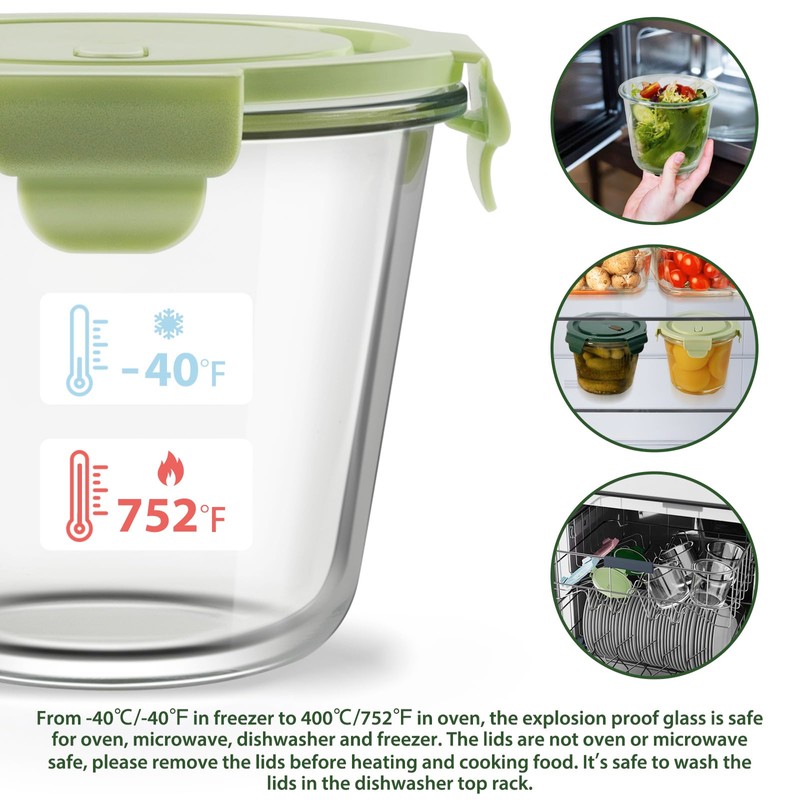 8 PCS Glass Meal Prep Containers with Lids, Airtight 3