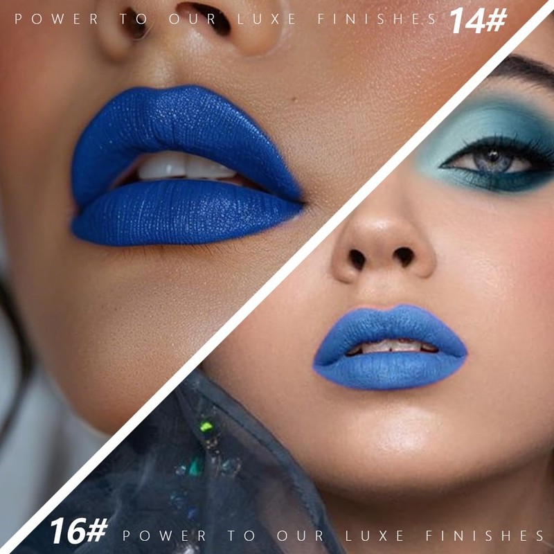 2 Pack Steel Blue Light Blue Cream Matte Lipstick Stick,
