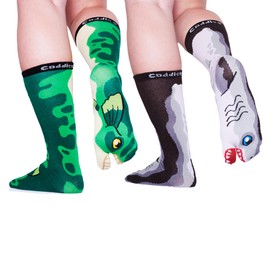 Coddies Two Toe Fish Socks (2 PK) - Funny Socks, Novelty Socks, Bass and Shark Sock Design - Unisex Adult Funny Socks, Fun Mens Dress Socks