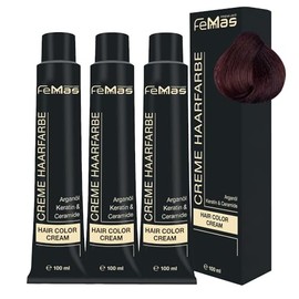 FemMas Haarfarbe 3x Hellbraun Kupfer 5.4 I Professionelle Creme Haarfarbe mit Arganöl, Keratin & Ceramiden I Als dauerhafte Haarfärbung oder Tönung für strahlende, haltbare Farbergebnisse I 100 ml